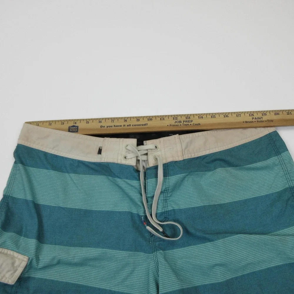 Quiksilver Board Shorts Mens 38 Blue‎ Green Striped Surf Swim Trunks Stretch